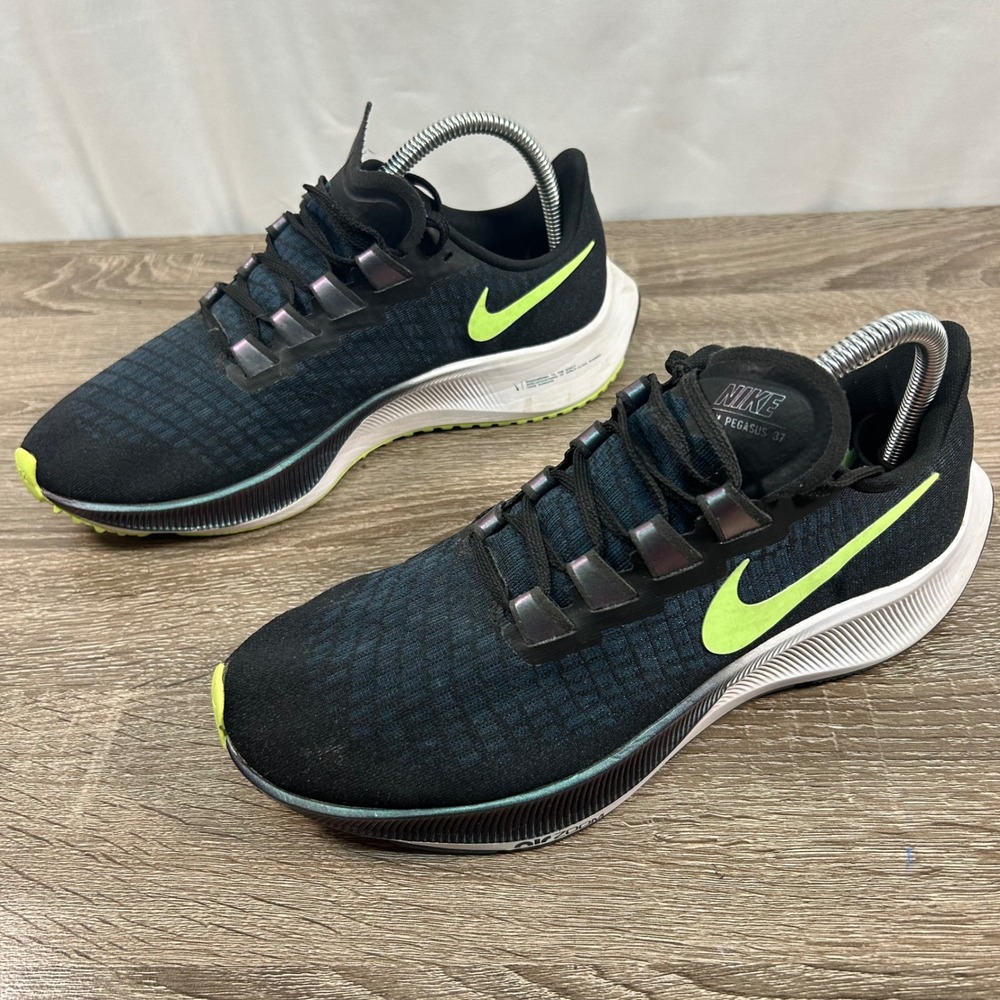 Nike Air Zoom Pegasus 37 Mens 7 Black Blue Lime Green Running‎ Shoes BQ9646-001